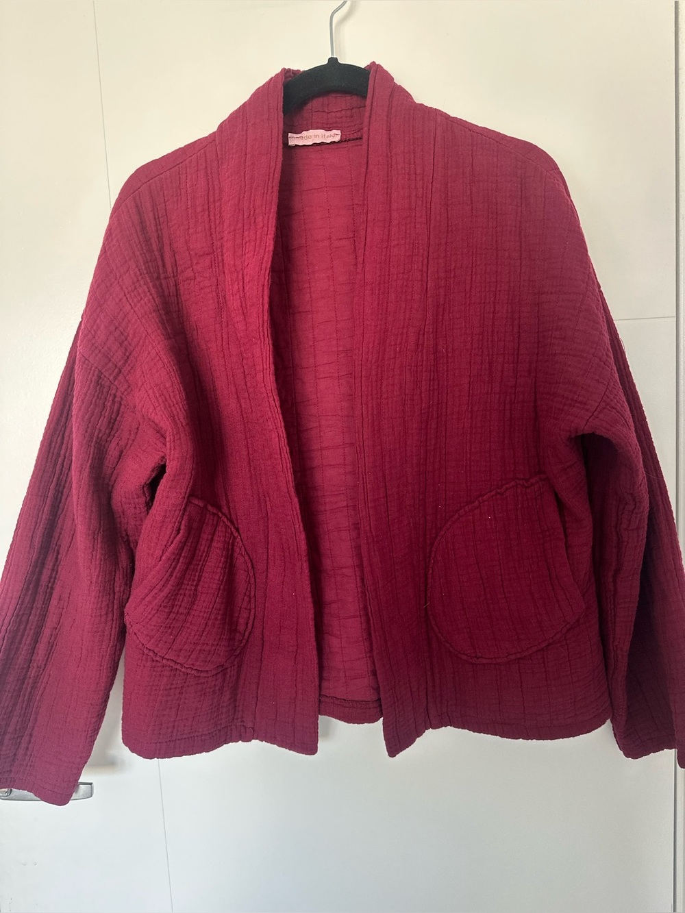 Made in Italy 100% Cotton Textured Open Front Jacket – Fits M